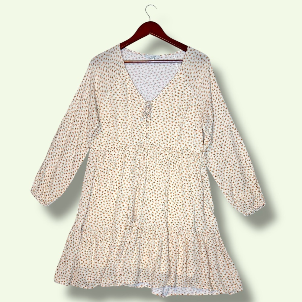 American Eagle Floral Babydoll Mini Dress Size M Butter Yellow Tiered Boho - Picture 1 of 10